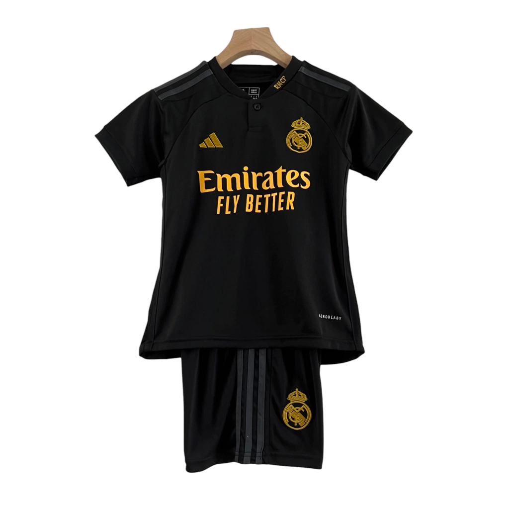 Conjunto Infantil Real Madrid Third 23/24 - Preta